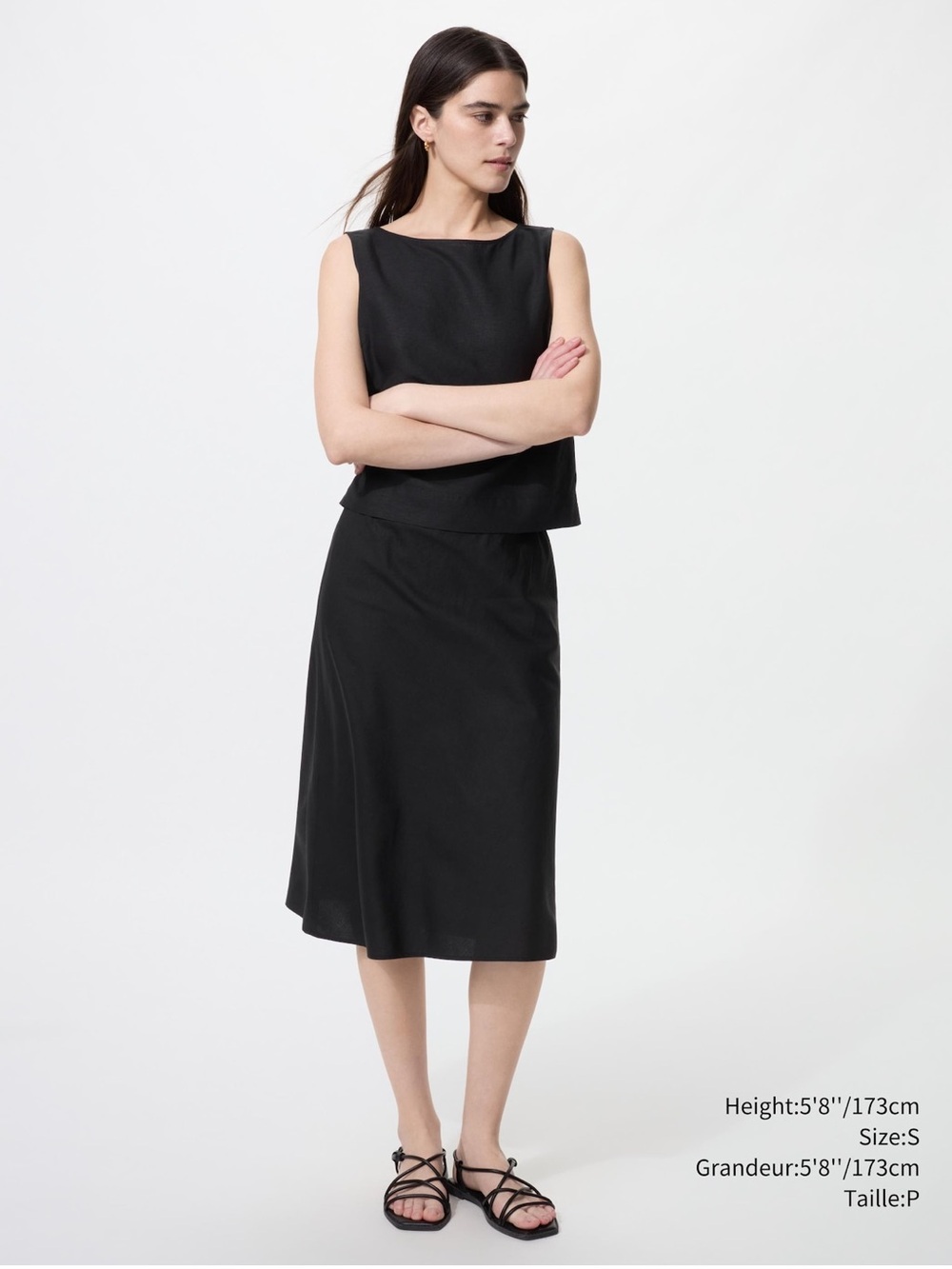 Linen Blend Midi Skirt